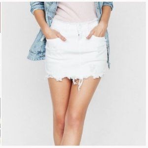 Express White Distressed Denim Mini Skirt
